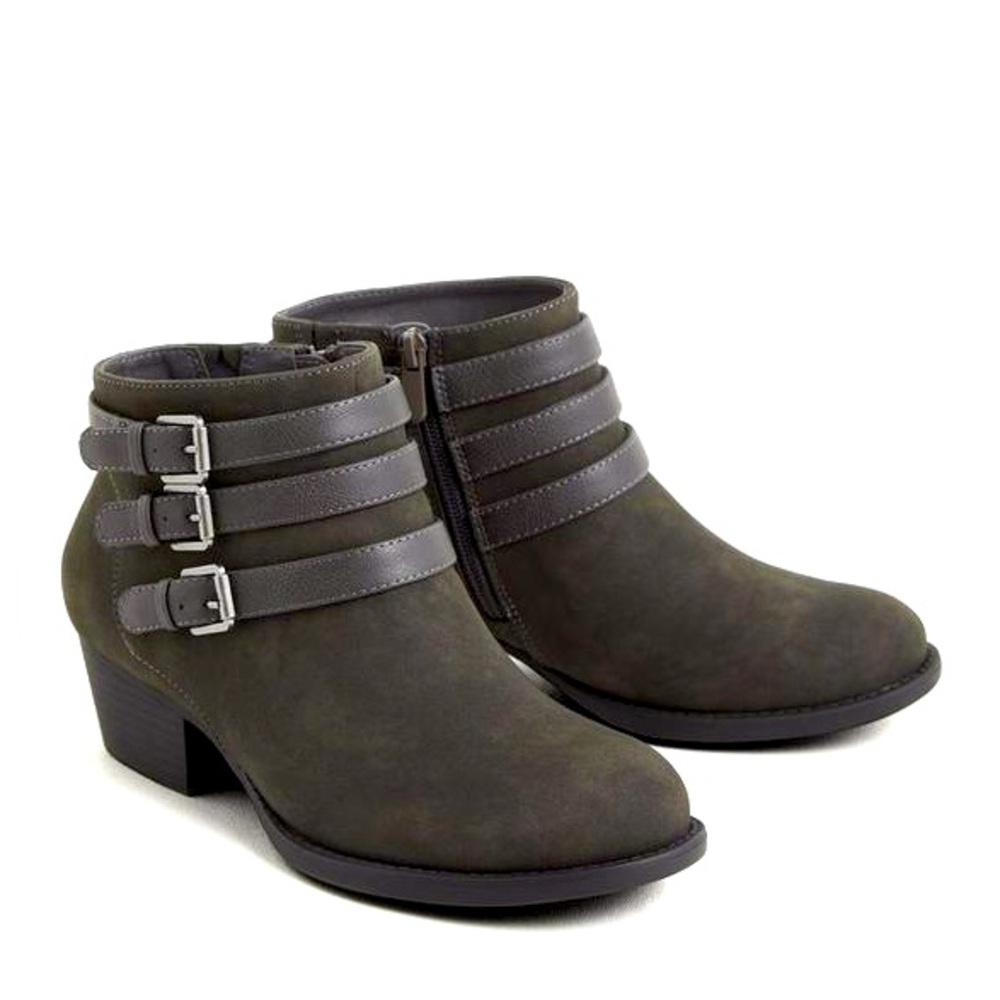 Torrid Dark Grey Faux Suede Triple Strap Bootie (WW)